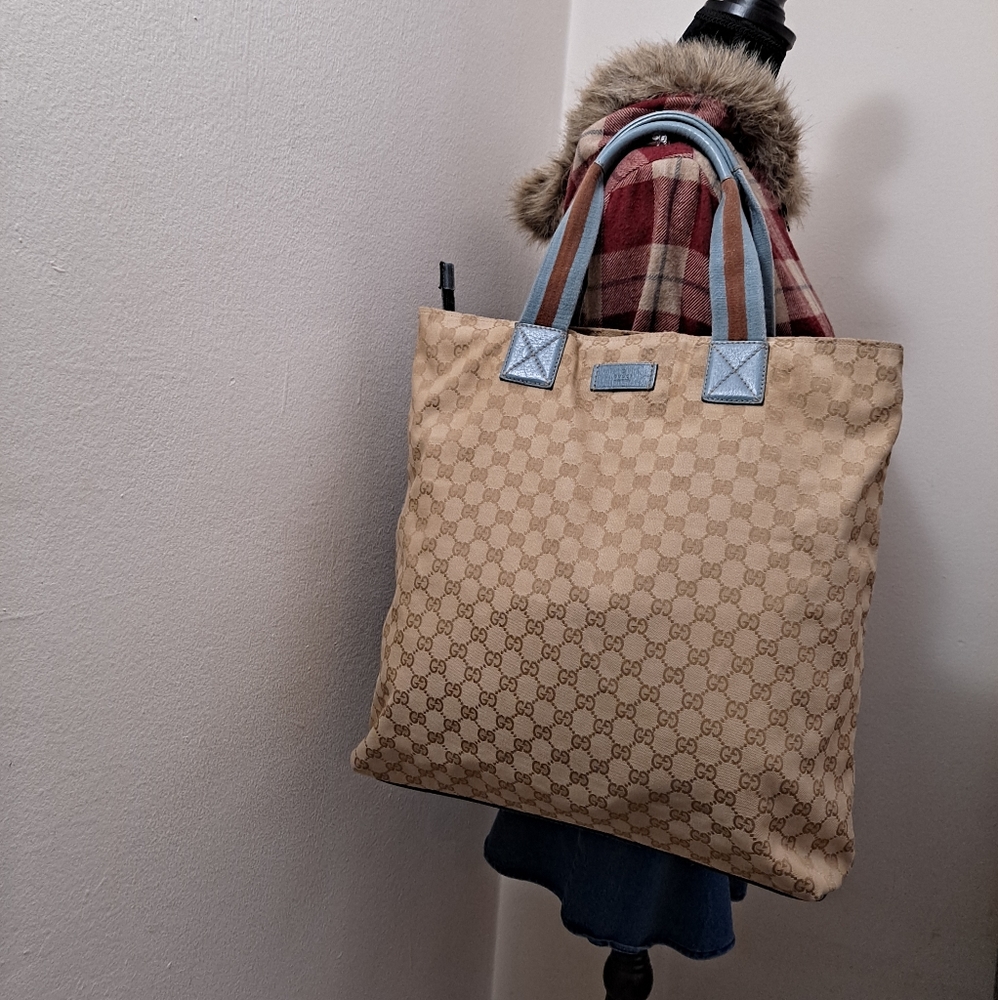 Gucci GG Canvas Blue and Brown Tote Bag